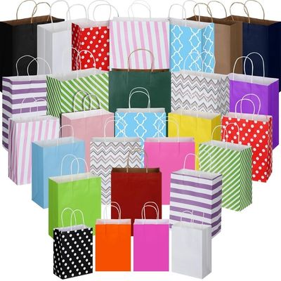 quality Handmade Biodegradable Eco-Friendly Striped Pastel Candy Sweet Tote Shopping Kraft Paper Bags factory